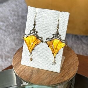 Vintage Glass Works Art Deco Style Yellow Earrings